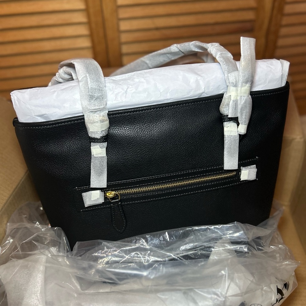 *NWT* Coach Polished Pebble Leather Taylor Tote Bag Black $325 new - Picture 7 of 13